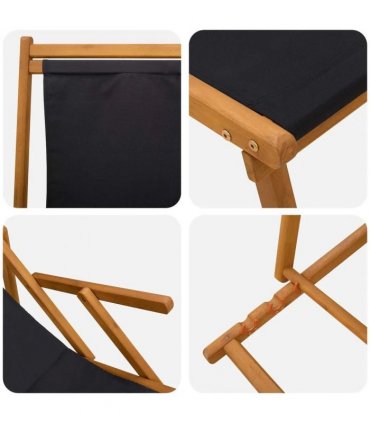 vidaXL Folding Sun Lounger 3 Position Solid Eucalyptus Wood Black