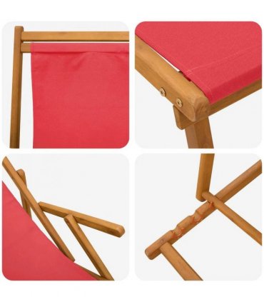 vidaXL Folding Sun Lounger 3 Position Solid Eucalyptus Wood Red