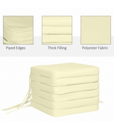 Chair Cushion Set of 6 Cream White 42L x 42W x 5Tcm Indoor Outdoor Garden Patio