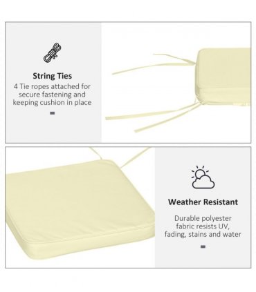 Chair Cushion Set of 6 Cream White 42L x 42W x 5Tcm Indoor Outdoor Garden Patio
