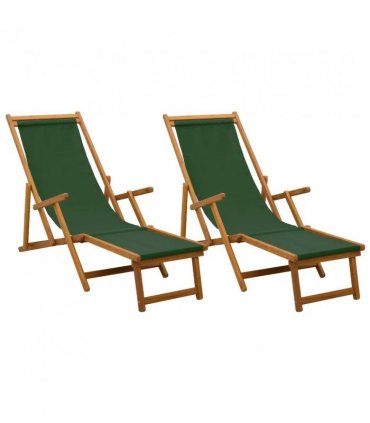 vidaXL Folding Sun Lounger 2 pcs 3 Position Solid Eucalyptus Wood
