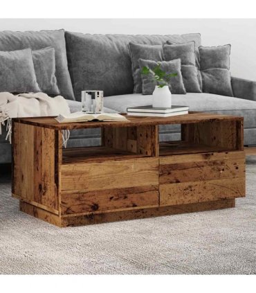 vidaXL Coffee Table with LED Lights Old Wood 90x49x40 cm