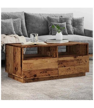 vidaXL Coffee Table with LED Lights Old Wood 90x49x40 cm