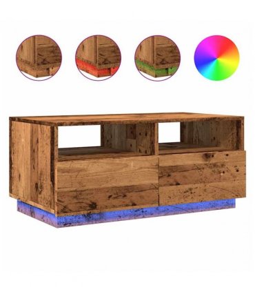 vidaXL Coffee Table with LED Lights Old Wood 90x49x40 cm