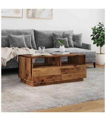 vidaXL Coffee Table with LED Lights Old Wood 90x49x40 cm