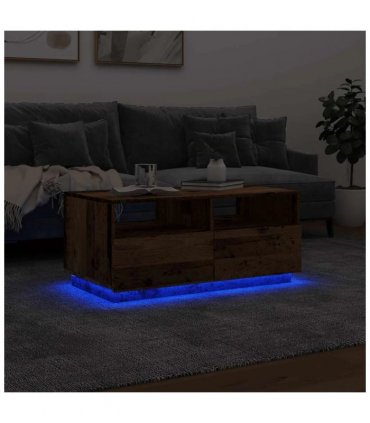 vidaXL Coffee Table with LED Lights Old Wood 90x49x40 cm