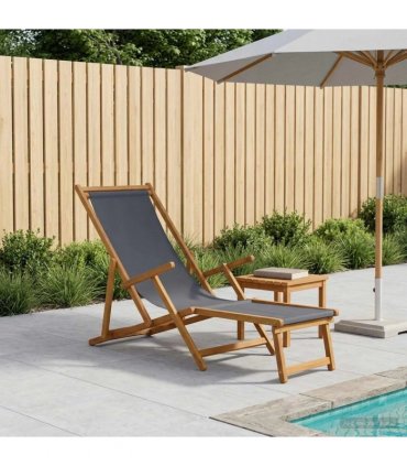 vidaXL Folding Sun Lounger 3 Position Solid Eucalyptus Wood Grey