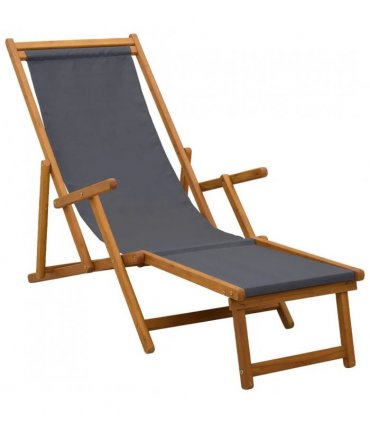 vidaXL Folding Sun Lounger 3 Position Solid Eucalyptus Wood Grey
