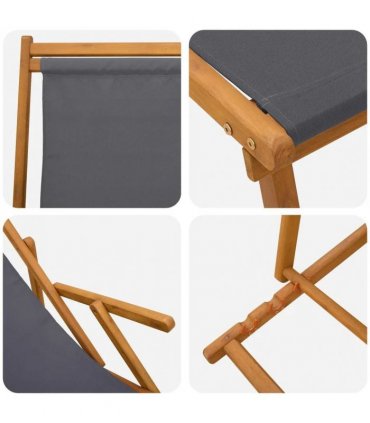vidaXL Folding Sun Lounger 3 Position Solid Eucalyptus Wood Grey