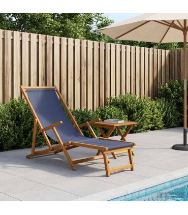 vidaXL Folding Sun Lounger 3 Position Solid Eucalyptus Wood Blue