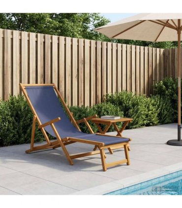 vidaXL Folding Sun Lounger 3 Position Solid Eucalyptus Wood Blue