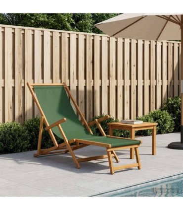 vidaXL Folding Sun Lounger 3 Position Solid Eucalyptus Wood Green