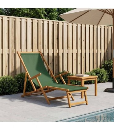 vidaXL Folding Sun Lounger 3 Position Solid Eucalyptus Wood Green