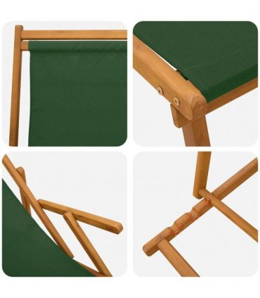 vidaXL Folding Sun Lounger 3 Position Solid Eucalyptus Wood Green
