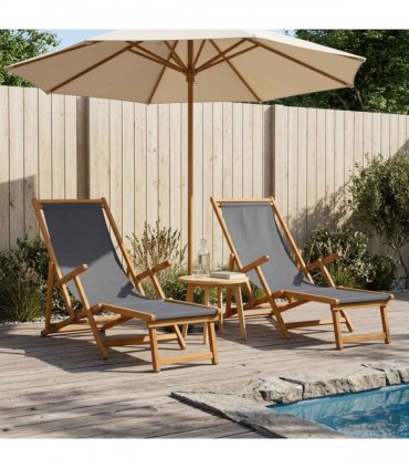 vidaXL Folding Sun Lounger 2 pcs 3 Position Solid Eucalyptus Wood Grey