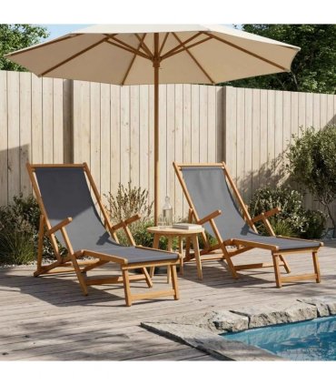 vidaXL Folding Sun Lounger 2 pcs 3 Position Solid Eucalyptus Wood Grey