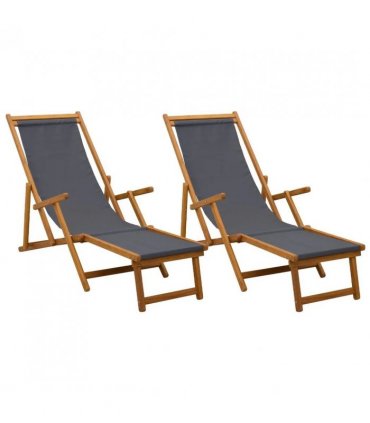 vidaXL Folding Sun Lounger 2 pcs 3 Position Solid Eucalyptus Wood Grey