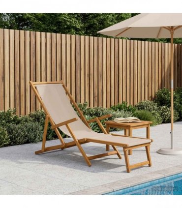 vidaXL Folding Sun Lounger Solid Eucalyptus Wood Beige