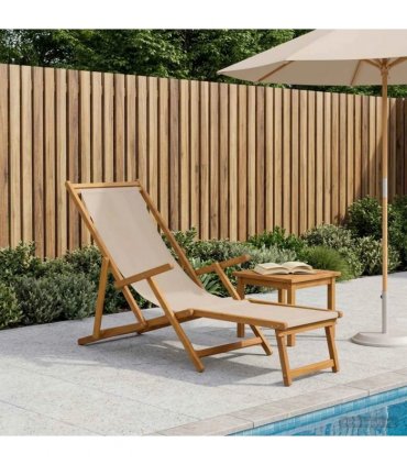 vidaXL Folding Sun Lounger Solid Eucalyptus Wood Beige