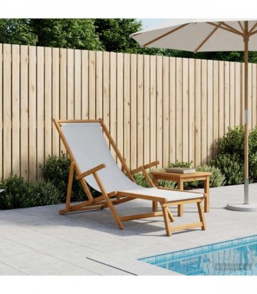 vidaXL Folding Sun Lounger 3 Position Solid Eucalyptus Wood Cream