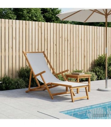 vidaXL Folding Sun Lounger 3 Position Solid Eucalyptus Wood Cream