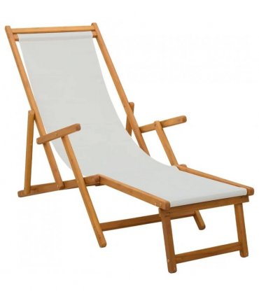 vidaXL Folding Sun Lounger 3 Position Solid Eucalyptus Wood Cream