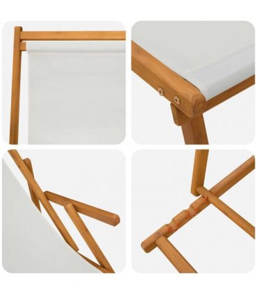 vidaXL Folding Sun Lounger 3 Position Solid Eucalyptus Wood Cream