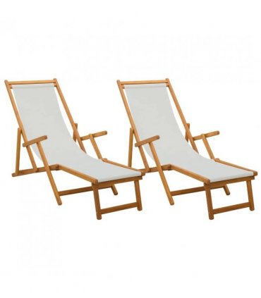 vidaXL Folding Sun Lounger 2 pcs 3 Position Solid Eucalyptus Wood