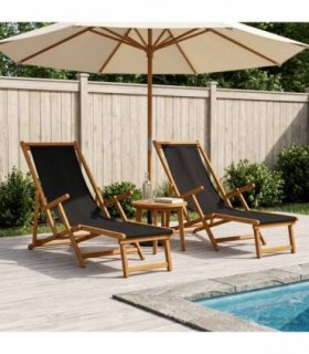 vidaXL Folding Sun Lounger 2 pcs 3 Position Solid Eucalyptus Wood