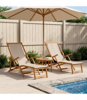 vidaXL Folding Sun Lounger 2 pcs 3 Position Solid Eucalyptus Wood