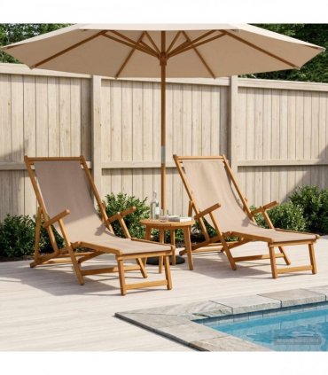 vidaXL Folding Sun Lounger 2 pcs 3 Position Solid Eucalyptus Wood