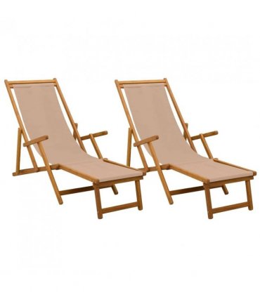 vidaXL Folding Sun Lounger 2 pcs 3 Position Solid Eucalyptus Wood