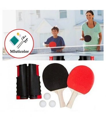 Table Tennis Kit Ping Pong Ball Retractable Net with 2 Paddles + 3 Balls
