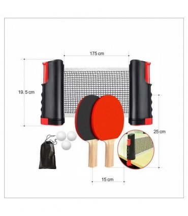 Table Tennis Kit Ping Pong Ball Retractable Net with 2 Paddles + 3 Balls