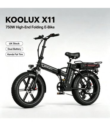 KOOLUX X11 750W Dual Battery Folding Electric Bike 20*4.0 Kenda Fat Tire Hydraulic Brake E-Bike 80-150KM Long Range Foldable Ebike UK Stock