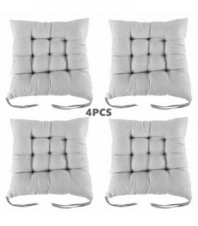 4 Pack Seat Pad Dining Room Garden Kitchen Chair Seat Cushions Tie On Plain UK-grey