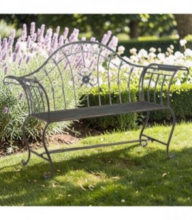 AcaciaHome Durable & Stylish Vintage Garden Bench in  Antique Finish - Premium Wrought Iron Outdoor Seating for Adults & Kids, Garden or Patio Decor