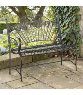 AcaciaHome Durable & Stylish Vintage Garden Bench in  Antique Finish - Premium Wrought Iron Outdoor Seating for Adults & Kids, Garden or Patio Decor