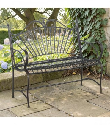 AcaciaHome Durable & Stylish Vintage Garden Bench in  Antique Finish - Premium Wrought Iron Outdoor Seating for Adults & Kids, Garden or Patio Decor