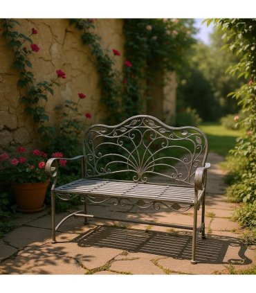 AcaciaHome Durable & Stylish Vintage Garden Bench in  Antique Finish - Premium Wrought Iron Outdoor Seating for Adults & Kids, Garden or Patio Decor