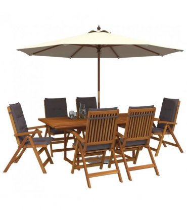 vidaXL Outdoor Dining Set with Parasol 8 pcs Anthracite