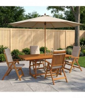 vidaXL Outdoor Dining Set with Parasol 6 pcs Cream White