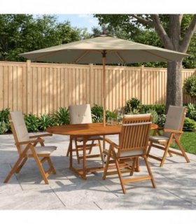 vidaXL Outdoor Dining Set with Parasol 6 pcs Cream White