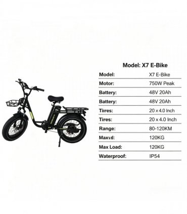 UK Warehouse In Stock, Koolux X7 Fat Tire E‑Bike, 750W Peak Motor, Kenda Tires, Hydraulic Brakes, 48V 20Ah Long Range, Black Electric Bicycle