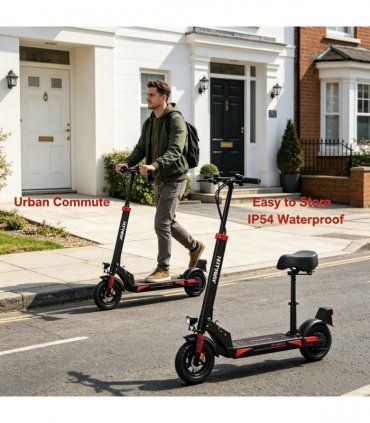 H9 Electric Scooter with Seat, 500W Peak 48V 15.6Ah, 10 Inch Vacuum Tire, Foldable Adult Commuter E‑Scooter, IP54 Waterproof, UK Warehouse In Stock
