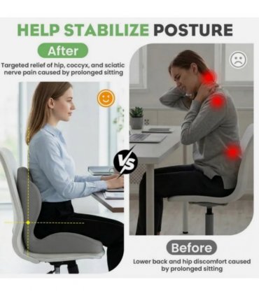 2-in-1 Ergonomic Back and Seat Cushion with Lumbar Support Tailbone Pain Relief