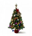 3FT Pre-Lit Artificial Christmas Tree, Green PVC Mini Xmas Tree with 50 Warm White LED Lights (8 Modes), 120 Branch Tips, Tree Topper Star, Bow & Letter Sign Decorations, Red Cloth Wrapped Base, Battery Operated