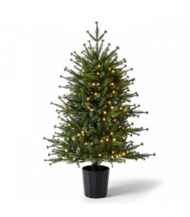 3FT Pre-Lit Artificial Christmas Tree, Green PE Mini Xmas Tree with 80 Warm White LED Lights (8 Modes), 100 Branch Tips, Black Round Pot Base, Battery Operated