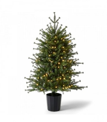 3FT Pre-Lit Artificial Christmas Tree, Green PE Mini Xmas Tree with 80 Warm White LED Lights (8 Modes), 100 Branch Tips, Black Round Pot Base, Battery Operated