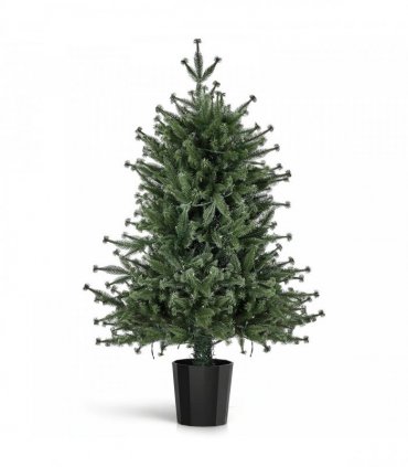 3FT Pre-Lit Artificial Christmas Tree, Green PE Mini Xmas Tree with 80 Warm White LED Lights (8 Modes), 100 Branch Tips, Black Round Pot Base, Battery Operated